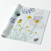 Moderne Abstracte Botanische Gele Billy Button Cadeaupapier (Uitgerold)