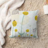 Moderne Abstracte Botanische Gele Billy Button Kussen (Deken)