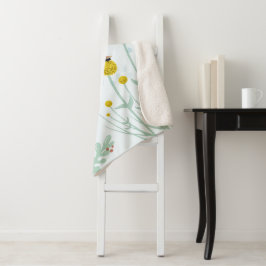 Moderne Abstracte Botanische Gele Billy Button Sherpa Deken