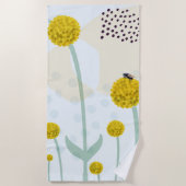 Moderne Abstracte Botanische Gele Billy Button Strandlaken (Voorkant)
