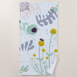 Moderne Abstracte Botanische Gele Billy Button Strandlaken