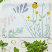 Moderne Abstracte Botanische Gele Billy Button Theedoek (Gevouwen)