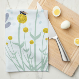 Moderne Abstracte Botanische Gele Billy Button Theedoek