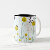 Moderne Abstracte Botanische Gele Billy Button Tweekleurige Koffiemok (Voorkant rechts)