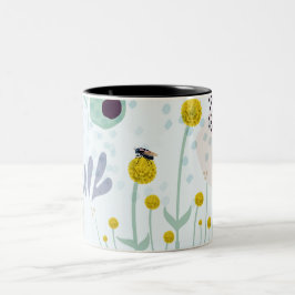 Moderne Abstracte Botanische Gele Billy Button Tweekleurige Koffiemok