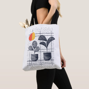 Moderne Abstracte botanische pottenbakkerij plante Tote Bag