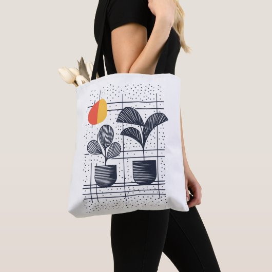 Moderne Abstracte botanische pottenbakkerij plante Tote Bag (Dichtbij)