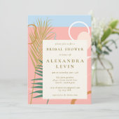 Moderne Abstracte botanische roze blauwe Vrijgezel Kaart (Staand voorkant)