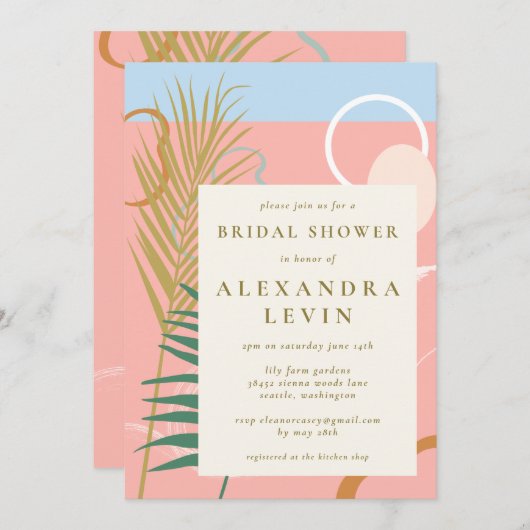 Moderne Abstracte botanische roze blauwe Vrijgezel Kaart (Voorkant / Achterkant)