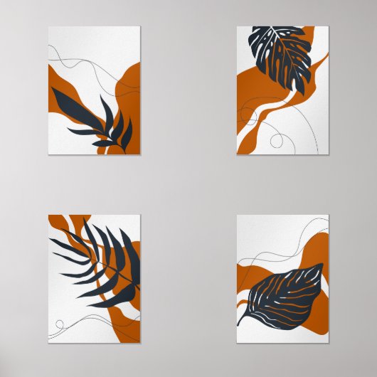 Moderne Abstracte botanische wandkunst Muurkunst Sets (Voorkant)