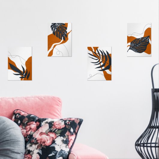Moderne Abstracte botanische wandkunst Muurkunst Sets (Woonkamer)