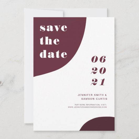 Moderne Abstracte Bourgogne bruiloft bespaart datu Save The Date (Voorkant)
