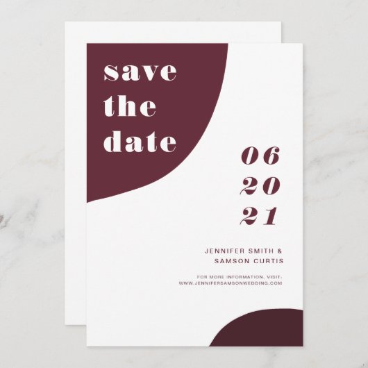 Moderne Abstracte Bourgogne bruiloft bespaart datu Save The Date (Voorkant / Achterkant)