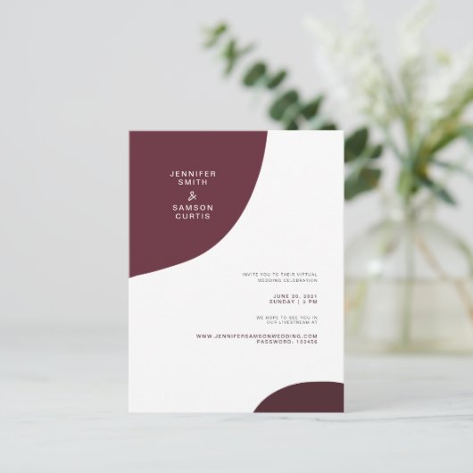 Moderne Abstracte Bourgogne virtuele bruiloft Briefkaart (Staand voorkant)