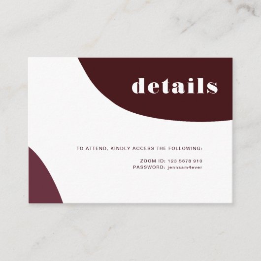 Moderne Abstracte Bourgogne virtuele bruiloft - Ge Informatiekaartje (Voorkant)