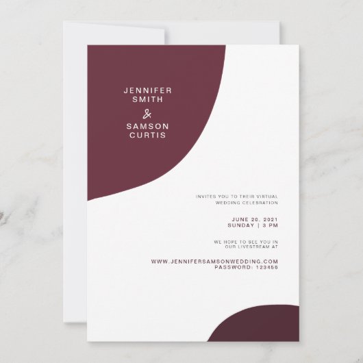 Moderne Abstracte Bourgogne virtuele bruiloft Kaart (Voorkant)