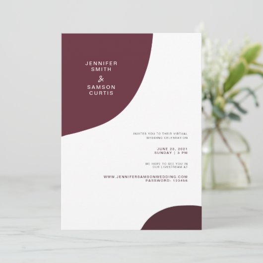 Moderne Abstracte Bourgogne virtuele bruiloft Kaart (Staand voorkant)