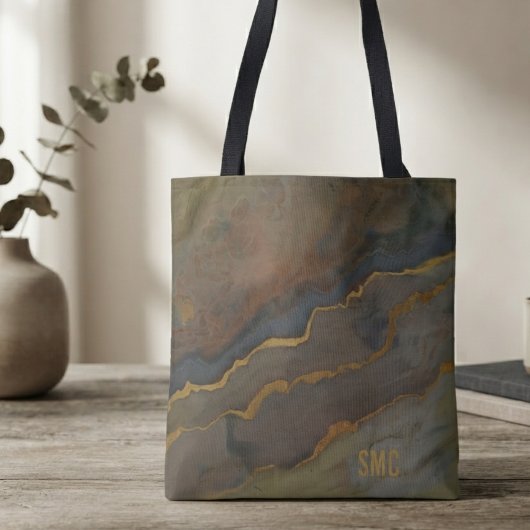 Moderne Abstracte Bronzen Leiste Monogram Tote Bag