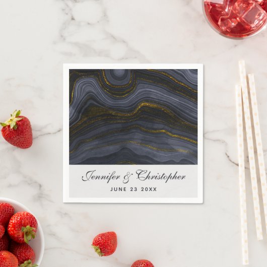 Moderne Abstracte bruiloft in zwart-wit en goudgri Servet (Insitu)