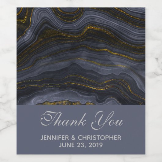 Moderne Abstracte bruiloft in zwart-wit en goudgri Wijn Etiket (Enkel label)