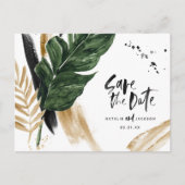 Moderne, abstracte bruiloft met tropische waanzin, aankondigingskaart (Voorkant)