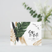 Moderne, abstracte bruiloft met tropische waanzin, aankondigingskaart (Staand voorkant)