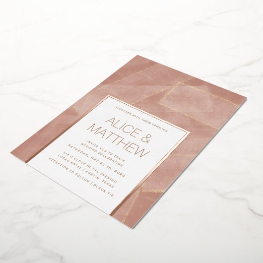 moderne abstracte bruiloft met zwart goud folie uitnodiging (Gedraaid)