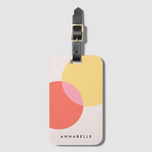 Moderne Abstracte cirkels roodgeel roze minimalist Bagagelabel (Voorkant (verticaal))