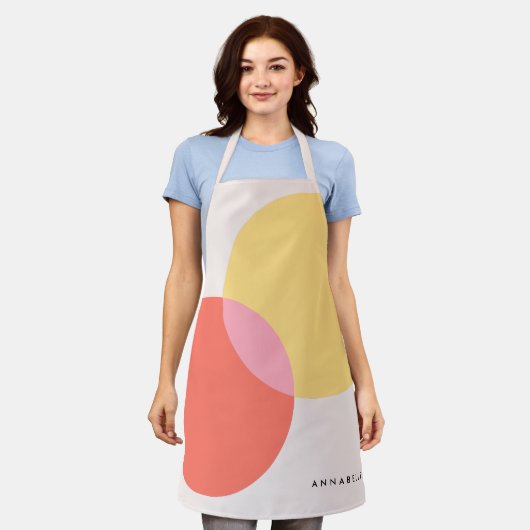 Moderne Abstracte cirkels roodgeel roze minimalist Schort (Gedragen)