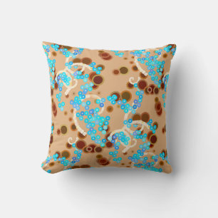 Moderne Abstracte Confetti Print, Aqua en Brown Kussen