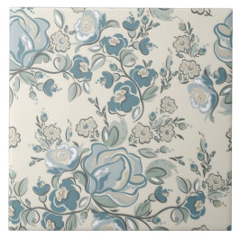 Moderne Abstracte Cream Blue Floral-Tegel Tegeltje