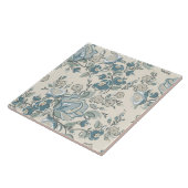 Moderne Abstracte Cream Blue Floral-Tegel Tegeltje (Zijkant)