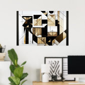 Moderne Abstracte Cubistische Geometrie Goud Poster (Thuiskantoor)