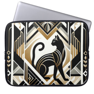 Moderne Abstracte decoratieve zwarte kat laptophoe Laptop Sleeve