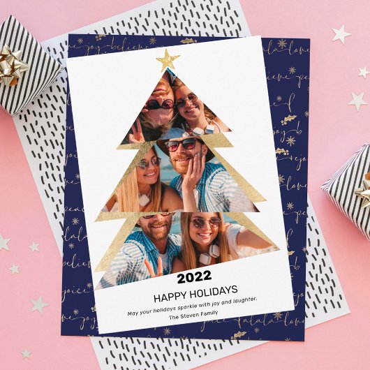 Moderne abstracte driehoeken foto's kerstboom feestdagenkaart