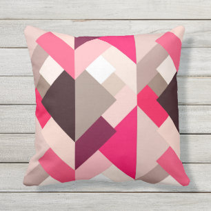 Moderne Abstracte driehoeken, Fuchsia Pink en Grey Buitenkussen