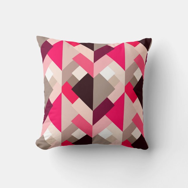 Moderne Abstracte driehoeken, Fuchsia Pink en Grey Kussen (Voorkant)