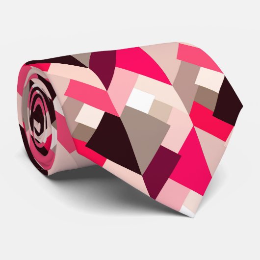 Moderne Abstracte driehoeken, Fuchsia Pink en Grey Stropdas (Opgerold)