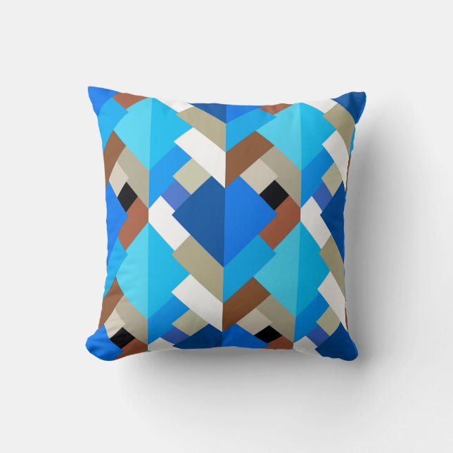 Moderne Abstracte driehoeken, kobalt blauw en brui Kussen (Voorkant)