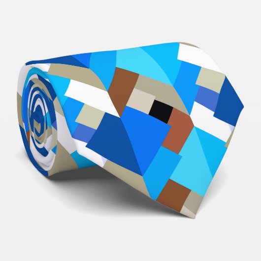 Moderne Abstracte driehoeken, kobalt blauw en brui Stropdas (Opgerold)