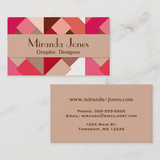 Moderne Abstracte driehoeken, koraalrood en roze Visitekaartje (Voorkant / Achterkant)