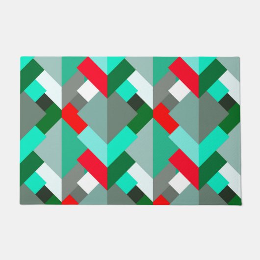 Moderne Abstracte driehoeken, Turquoise, Red en Gr Deurmat (Voorkant)