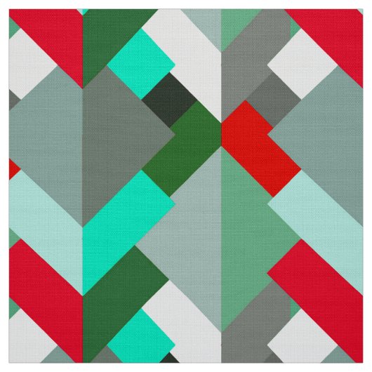 Moderne Abstracte driehoeken, Turquoise, Red en Gr Stof (Swatch)