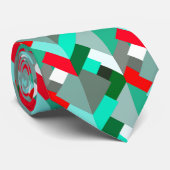 Moderne Abstracte driehoeken, Turquoise, Red en Gr Stropdas (Opgerold)