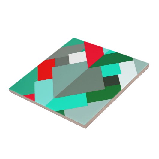 Moderne Abstracte driehoeken, Turquoise, Red en Gr Tegeltje (Zijkant)