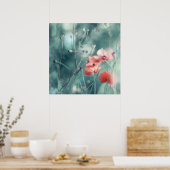 Moderne Abstracte droomroze Blauwgroen papaver Poster (Keuken)