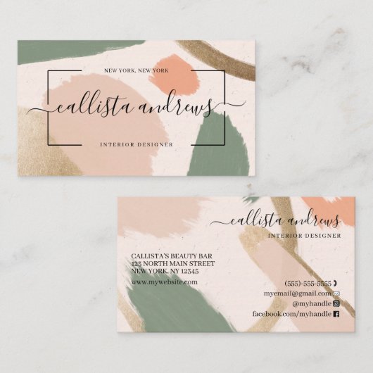 Moderne Abstracte Earth Tones Gold Signature Scrip Visitekaartje (Voorkant / Achterkant)