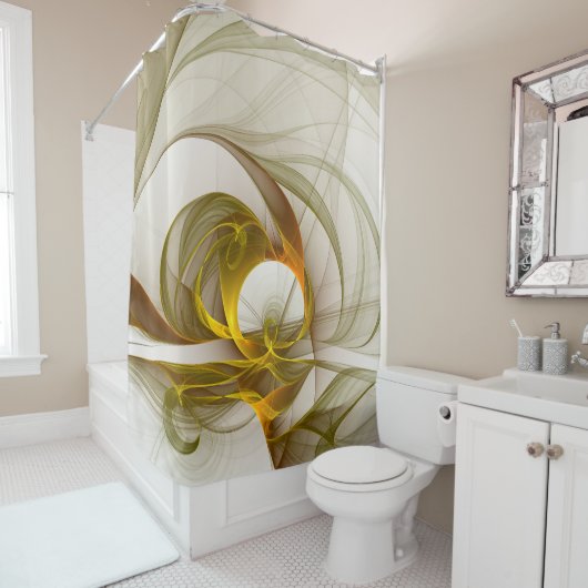 Moderne Abstracte edelmetaalkleuren Fractal Douchegordijn (In situ)