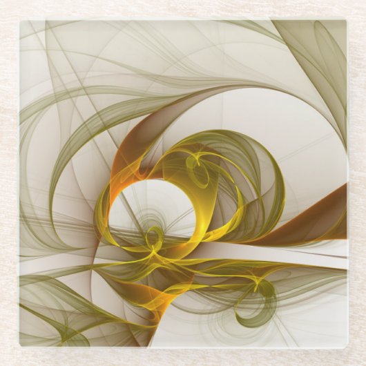 Moderne Abstracte edelmetaalkleuren Fractal Glazen Onderzetter (Voorkant)