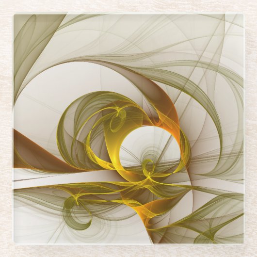 Moderne Abstracte edelmetaalkleuren Fractal Glazen Onderzetter (Voorkant)